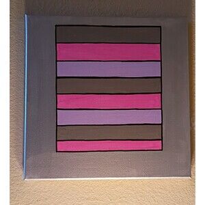 Abstract Striped 'Quietude" Pink Gray And Purple Acrylic Painting Signed 12x12"